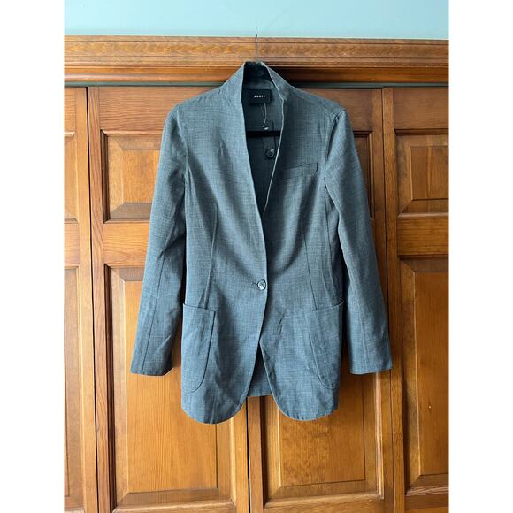 Akris Women's One Button Slim Fit Linen Wool Blend Blazer Long Sleeve Gray SZ 6